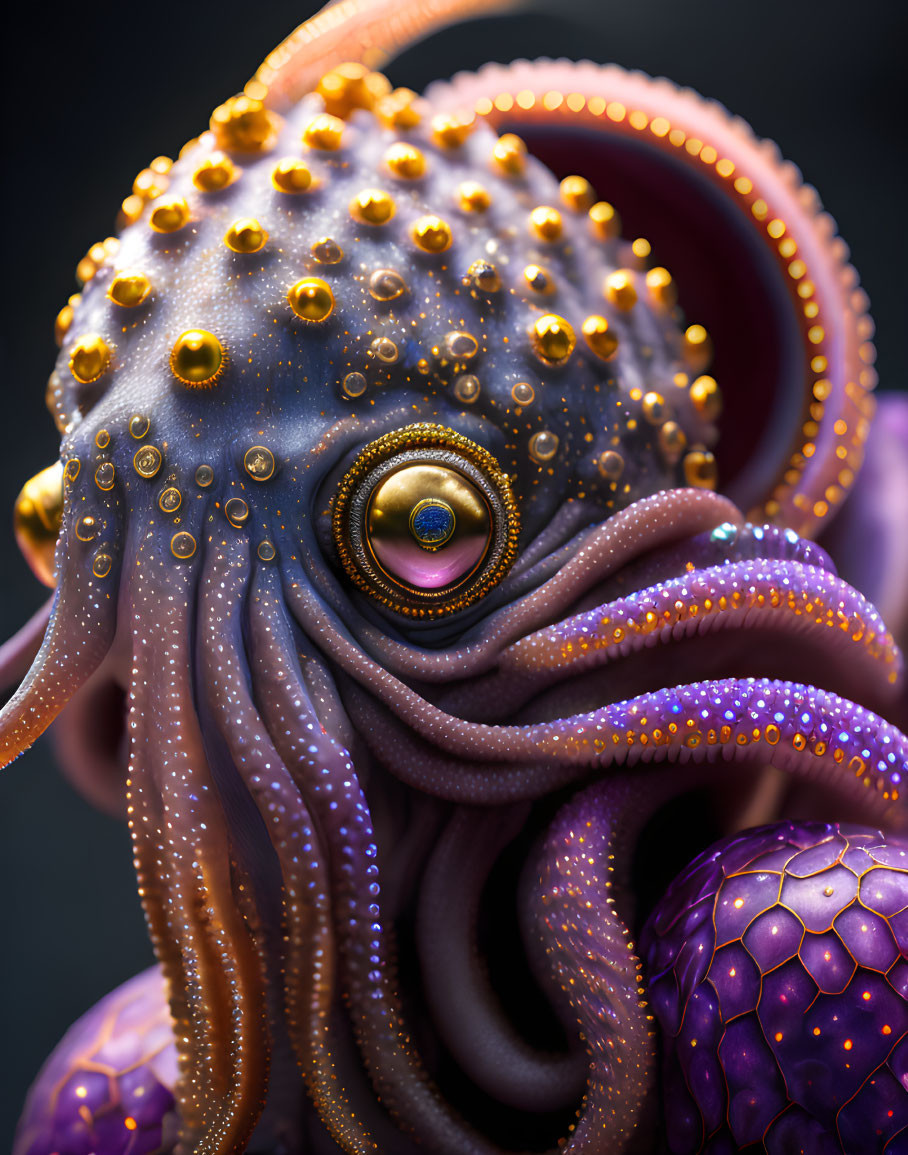 Vibrant Purple and Orange Octopus-Like Creature with Detailed Textures