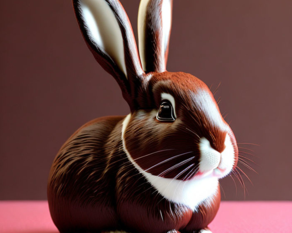 Realistic Chocolate Bunny Sculpture on Maroon Background