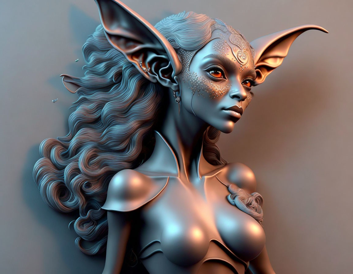 Fantasy Female Character Portrait with Pointed Ears and Facial Markings