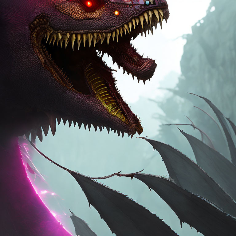 Detailed Image of Fierce Dragon with Glowing Eyes and Spiked Wings