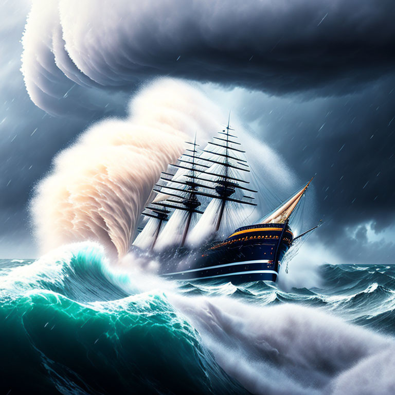 Tall Ship Confronts Stormy Seas and Whirlpool