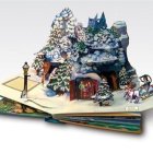 Intricate 3D paper castle with princess figures in colorful pop-up book