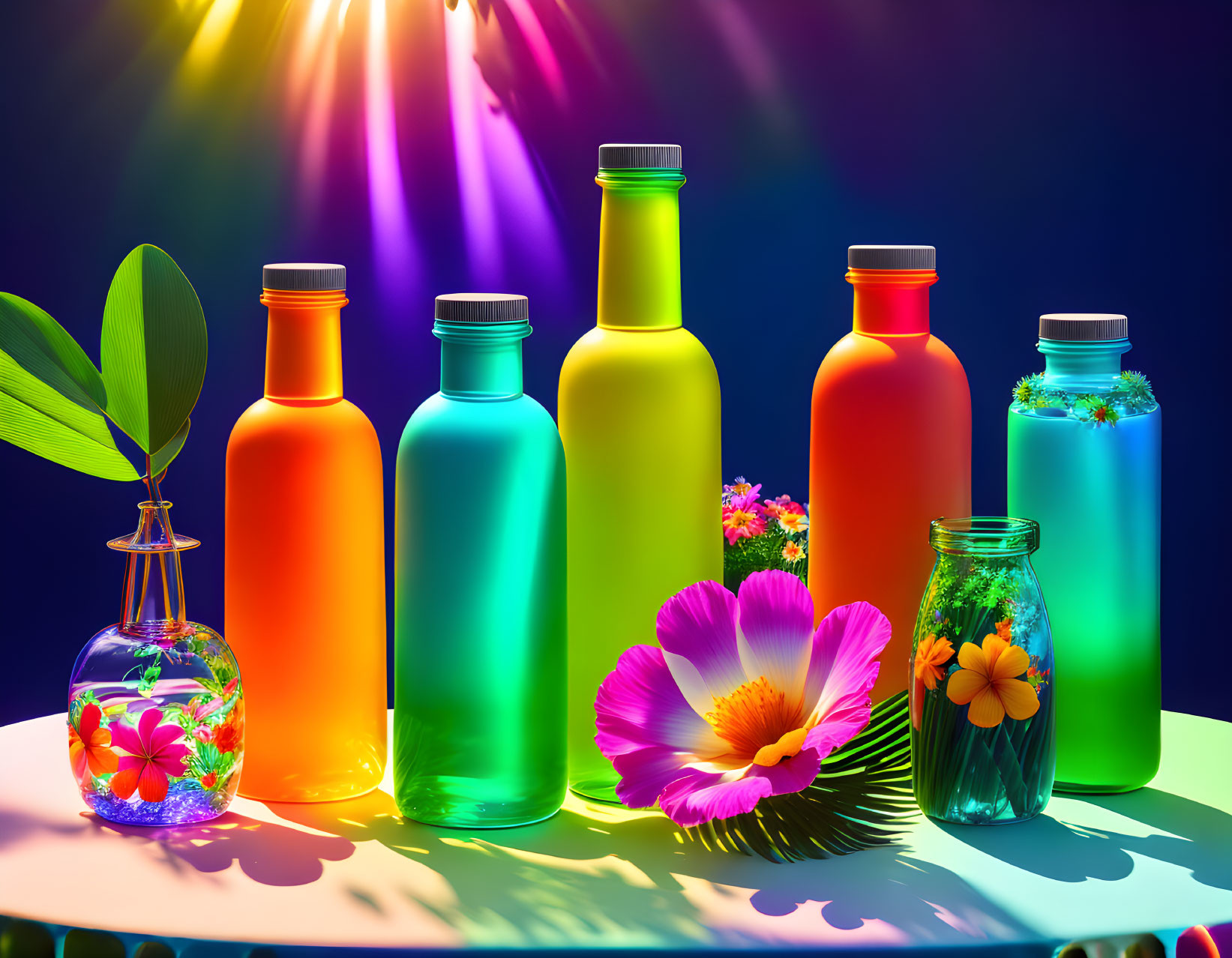 Tropical colored plastic bottles