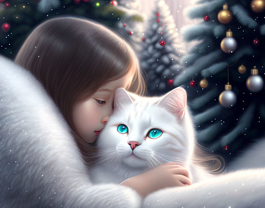 A Young Girl and her White cat