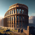 Modern Colosseum with Flying Vehicles and Sci-Fi Twist