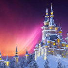 Fantastical Ice Castle in Snowy Twilight Forest