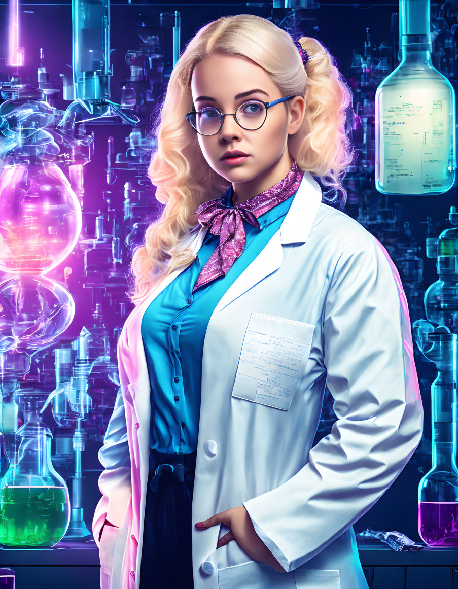 Blonde female scientist in the laboratory