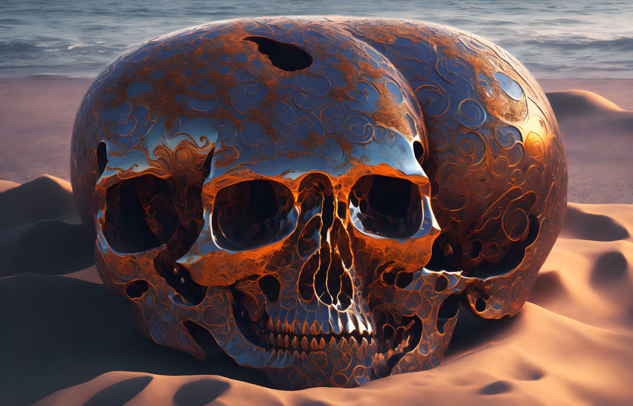  A steel skull on the sand