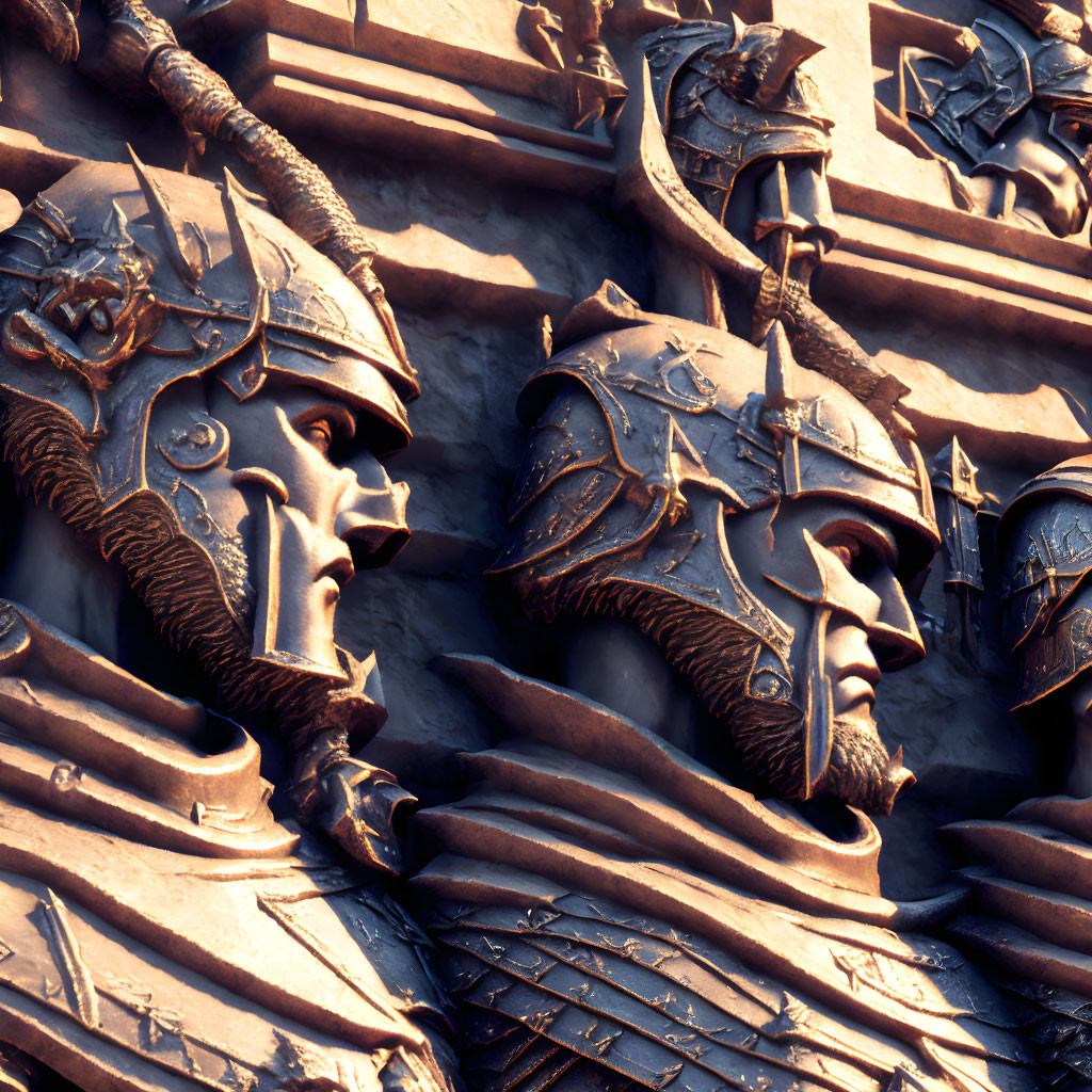 Detailed Bas-Relief Sculpture of Armored Medieval Warriors