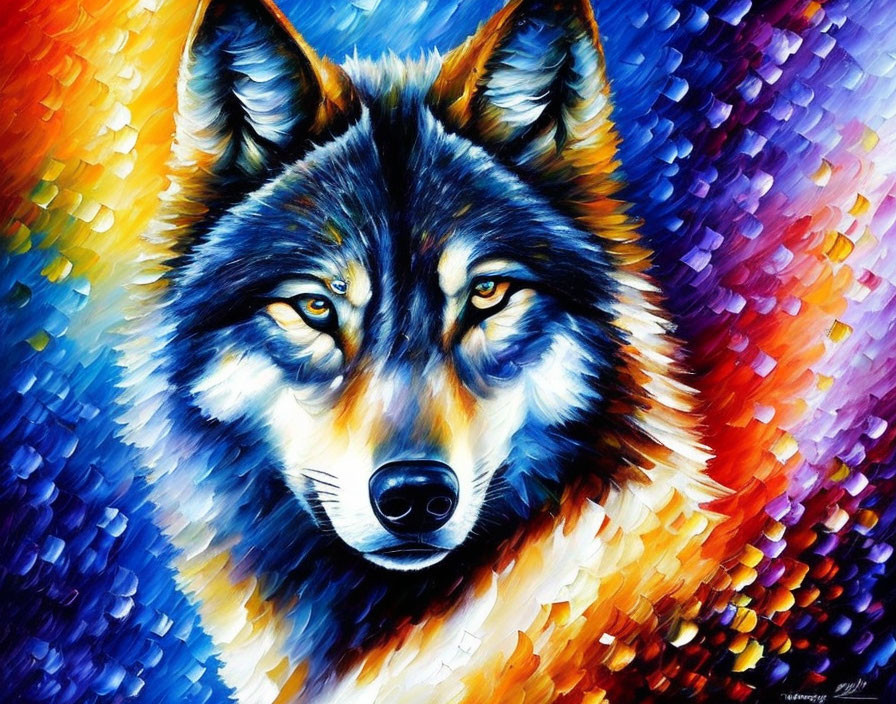 Colorful Wolf Painting with Textured Background