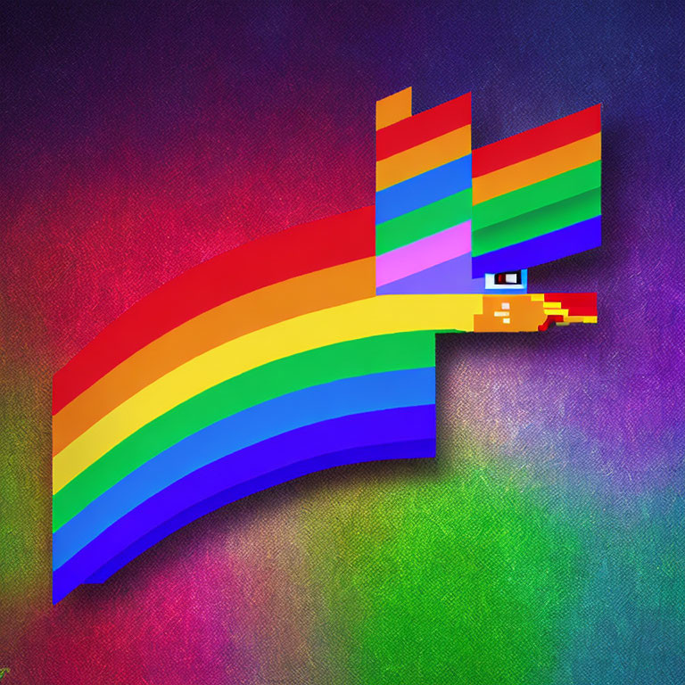 Colorful Pixel Art Nyan Cat Flying with Rainbow Trail