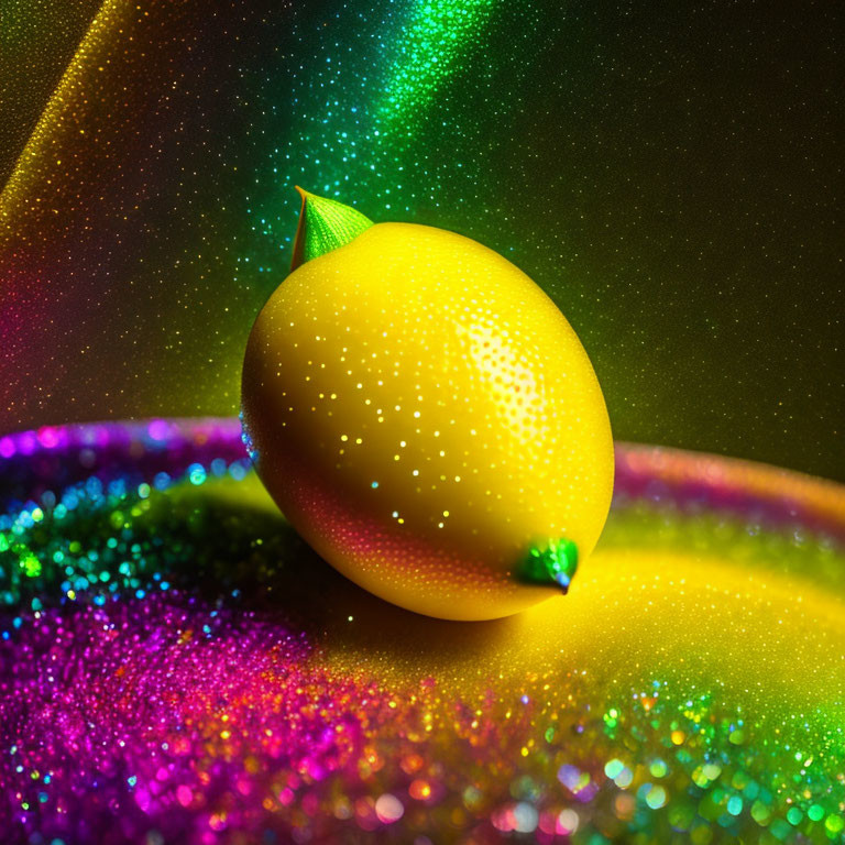 Colorful Glitter Lemon with Bokeh Effect