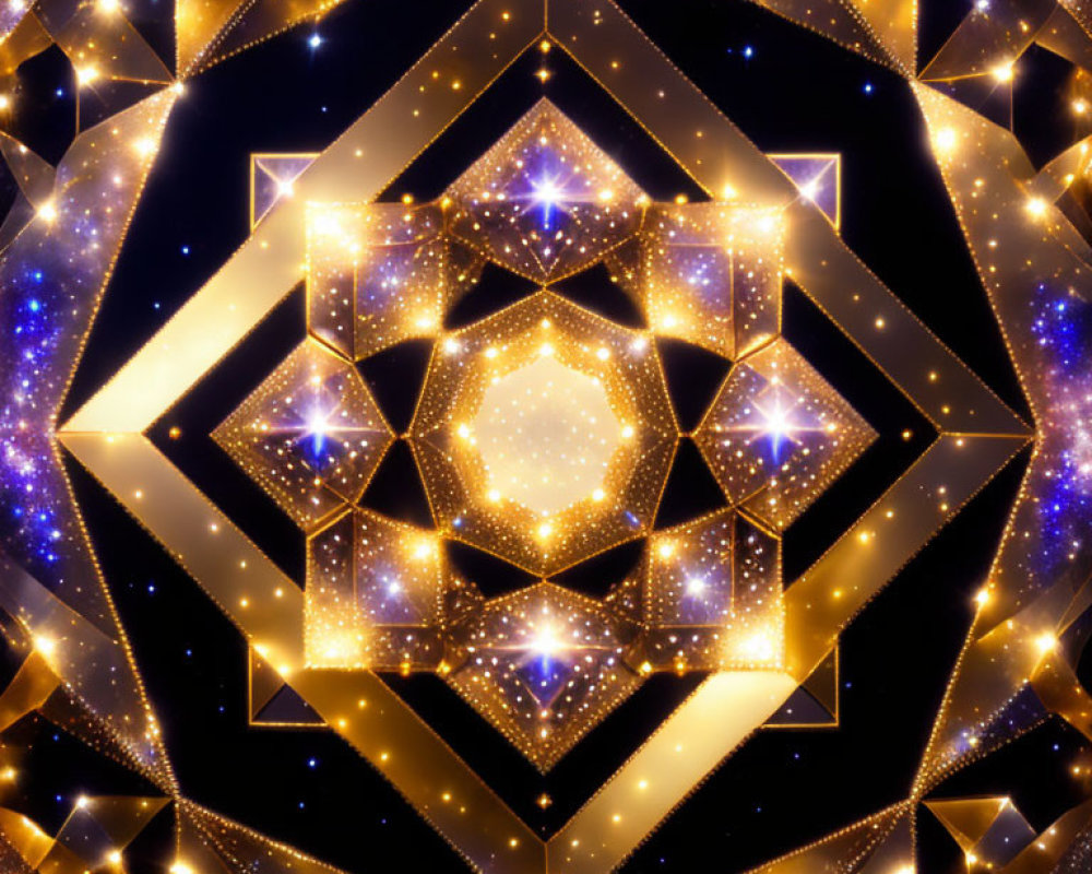 Geometric Golden Fractal Pattern on Dark Background
