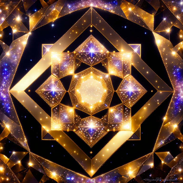 Geometric Golden Fractal Pattern on Dark Background