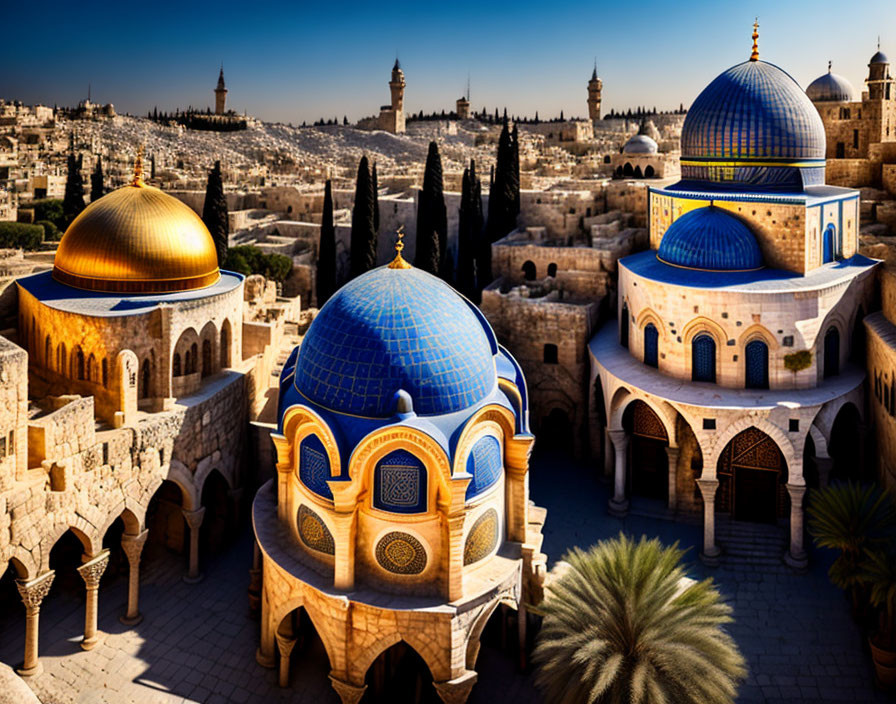 Iconic Dome of the Rock in Jerusalem with golden dome and blue tiled walls