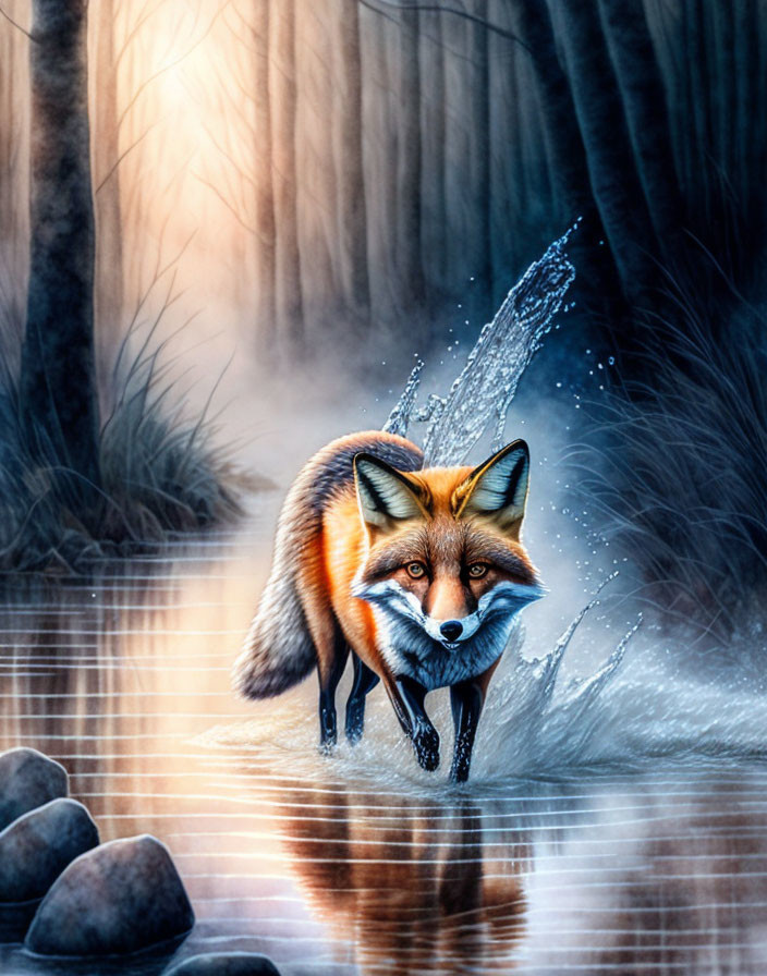 Splashing around fox