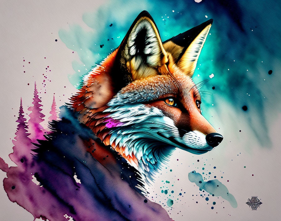 Fox in a tattoo watercolor style