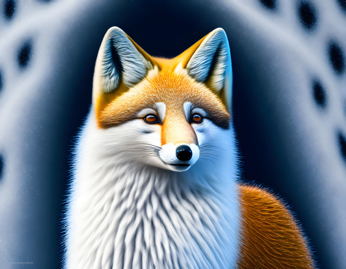 Detailed Fox Illustration with Orange and White Fur on Blue Background
