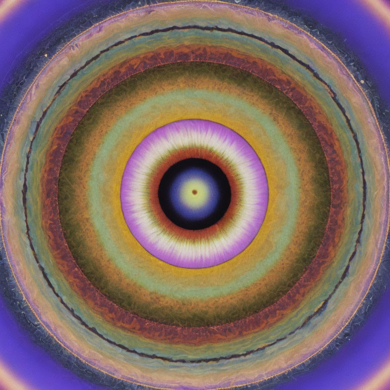 Vibrant abstract eye with purple, yellow, and orange rings