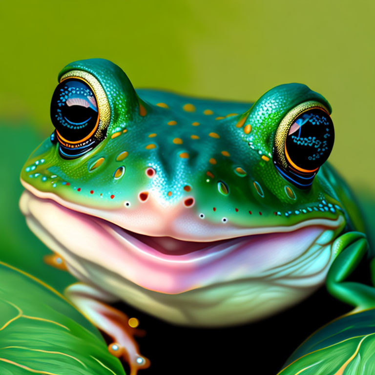 Vivid Green Frog Artwork with Detailed Eyes