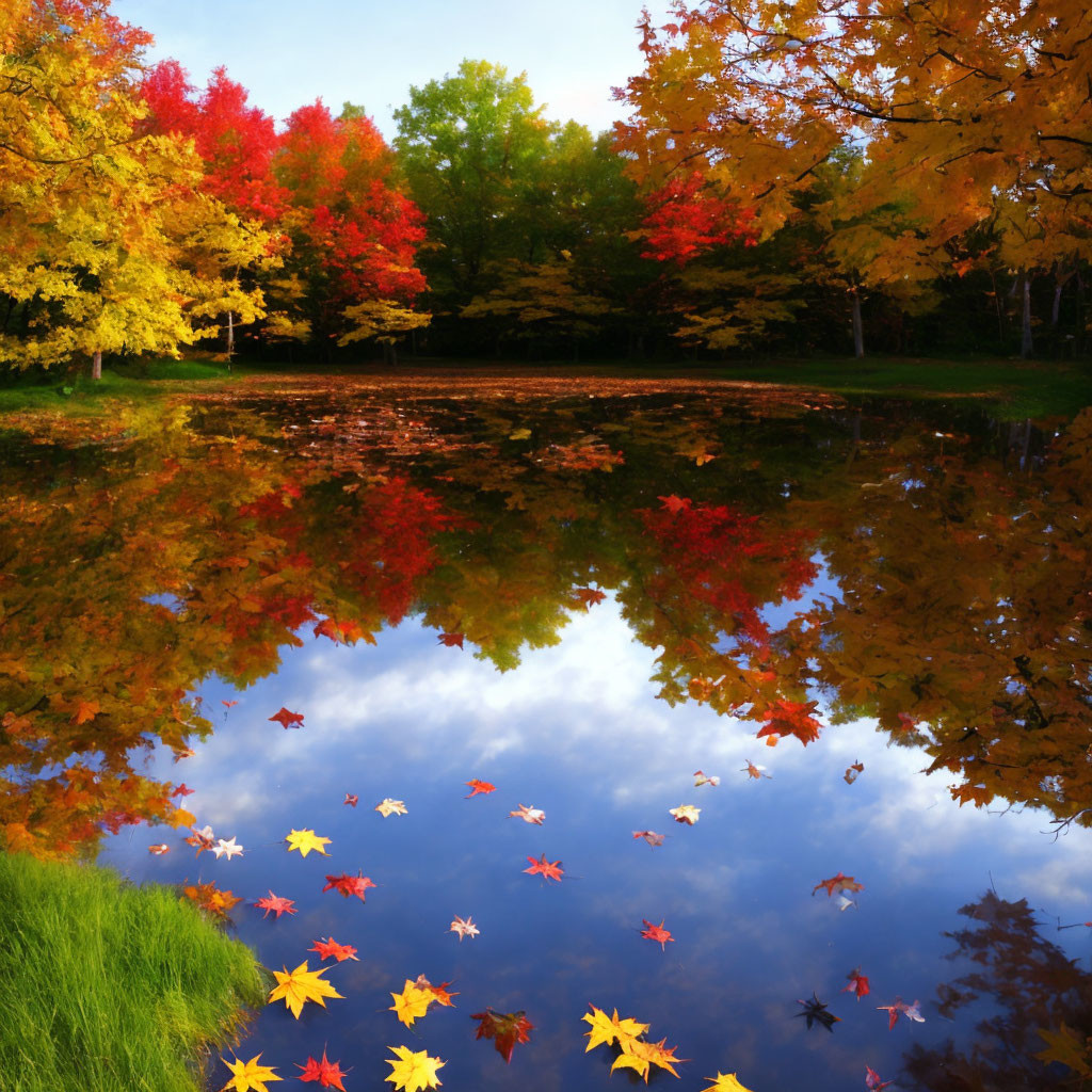 Autumn Trees Reflecting in Tranquil Pond