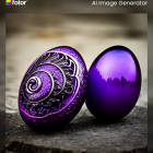 Ornate metallic and purple eggs on stormy backdrop