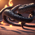 Detailed Realistic Serpents Intertwined with Textured Scales in Moody Setting