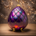 Purple and Gold Dragon-Themed Christmas Ornament with Dragon Figurine