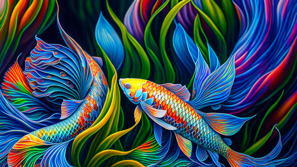 Colorful Fish Illustration in Psychedelic Aquatic Setting