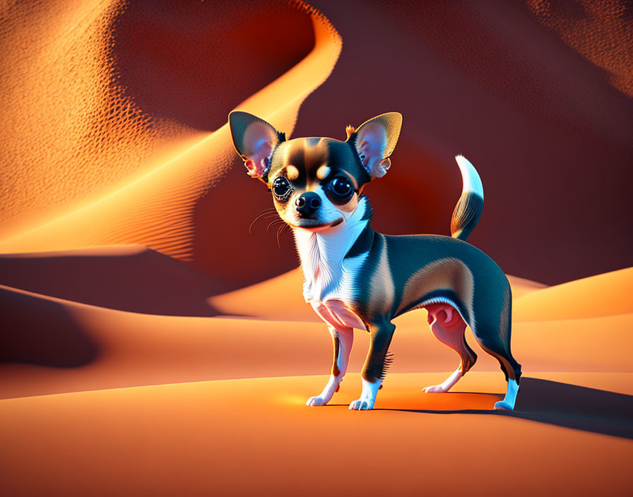 Stylized digital illustration of Chihuahua in desert sunset