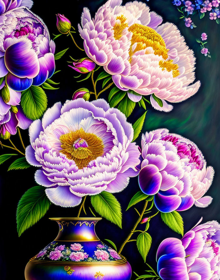 Beautiful Peony Flowers in a Cloisonne Vase