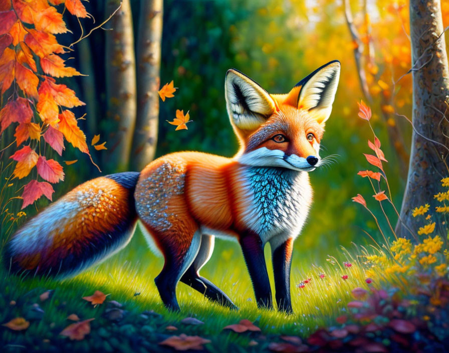 Colorful Autumn Fox in Vibrant Digital Painting