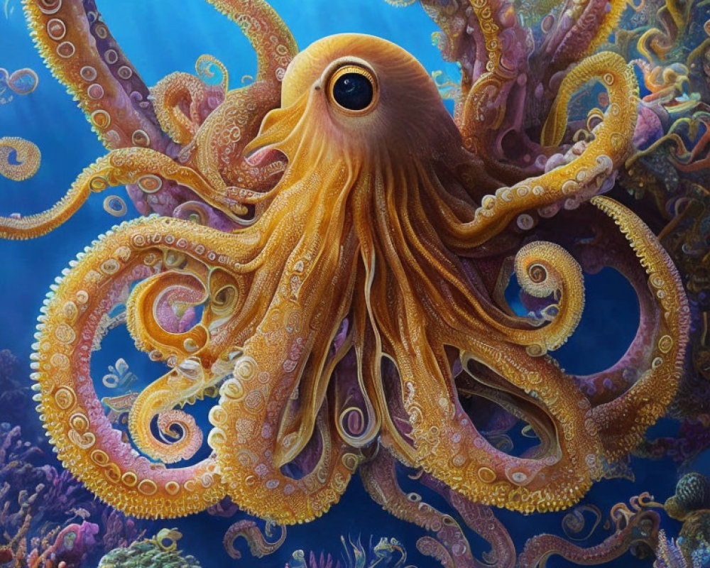 Colorful Coral Reef Octopus in Detailed Underwater Scene