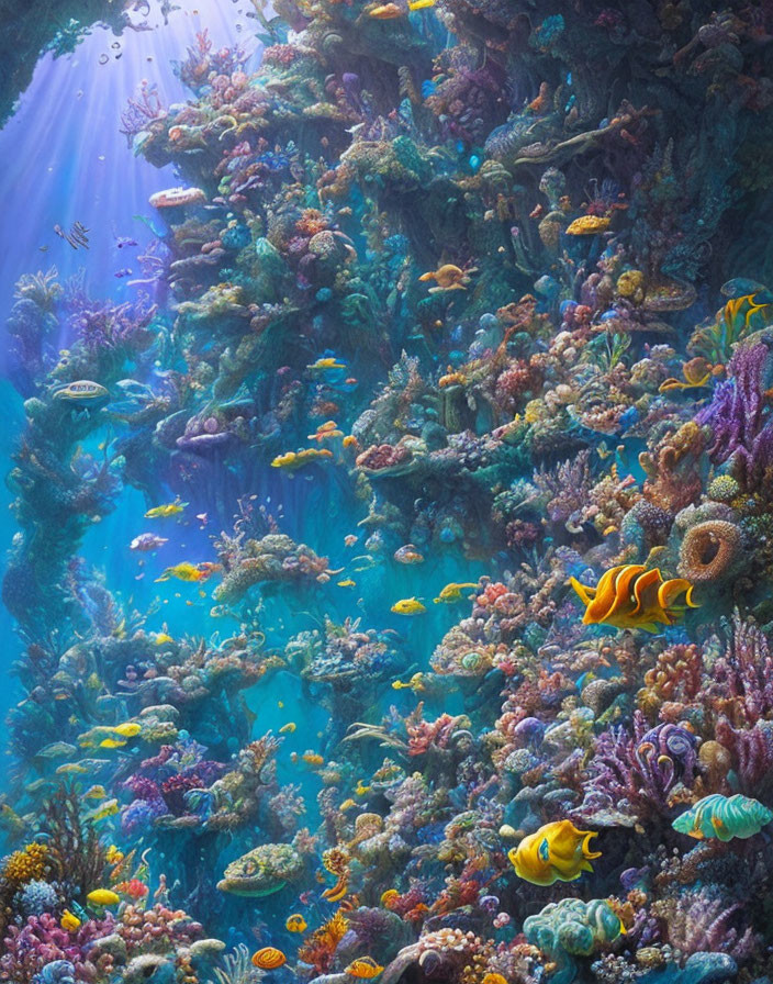 Colorful Fish and Marine Life in Vibrant Underwater Coral Reef
