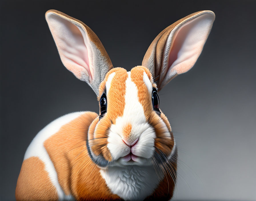 Detailed Digital Illustration of Brown and White Rabbit with Large Ears