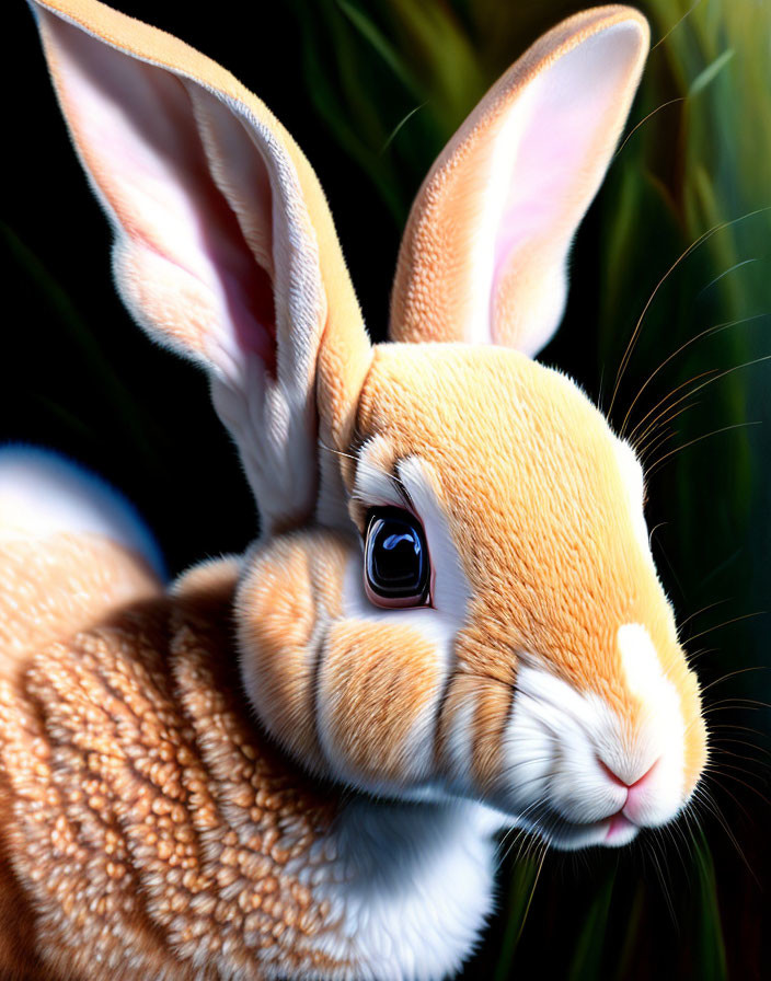 Detailed Rabbit Illustration with Large Ears on Dark Background