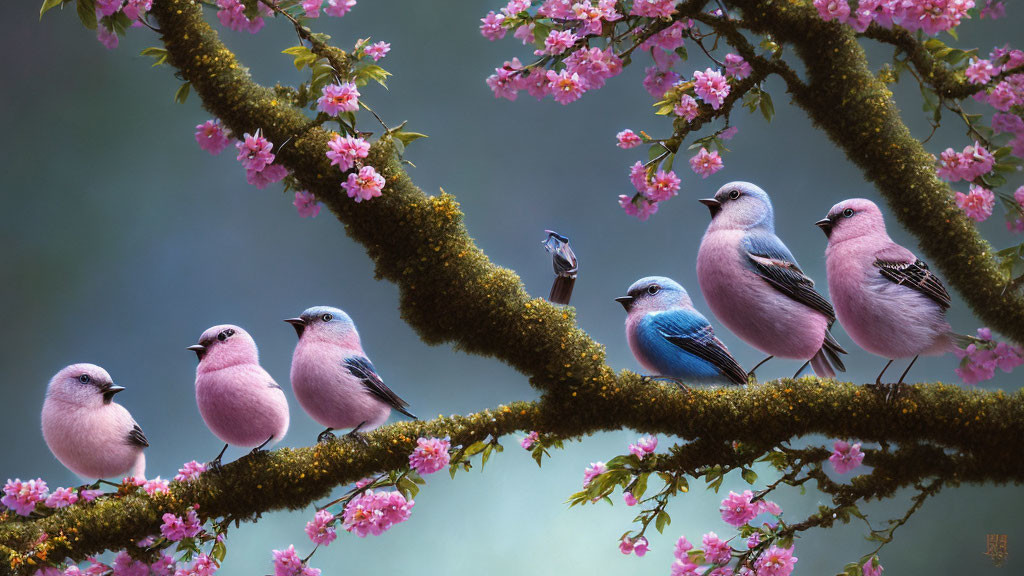 birds on cherry tree