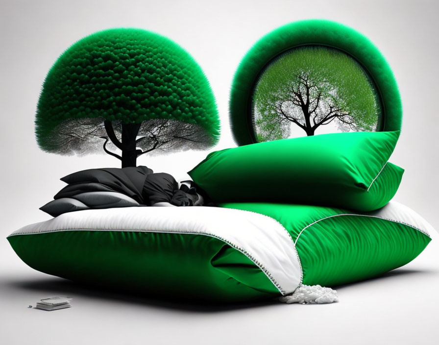 Pillows with Nature-Inspired Designs on Plain Background