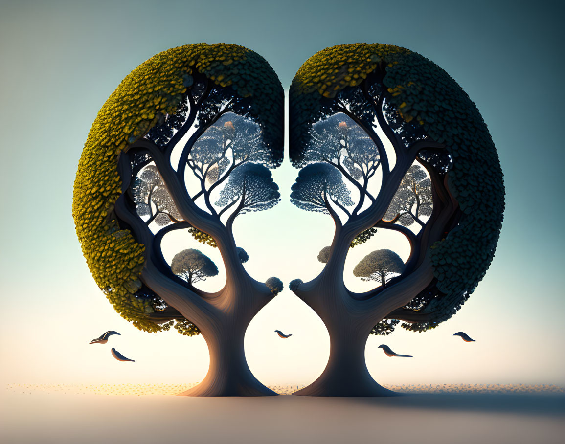 Trees shaped as a loving couple