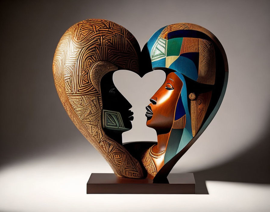 Couple in love Picasso style. African wood sculptu