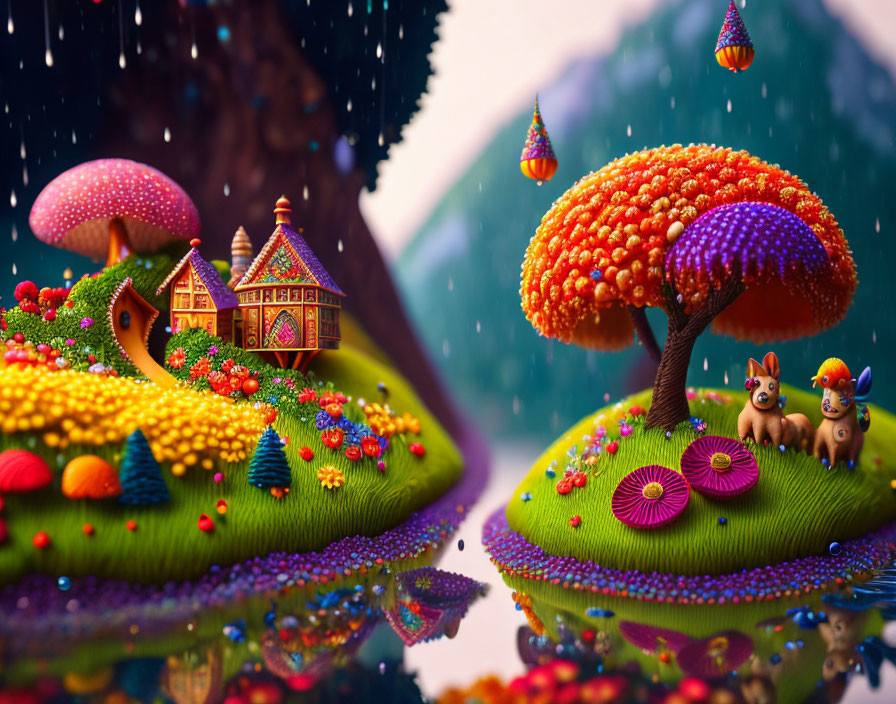 Colorful Fairy-Tale Landscape with Fantasy Elements