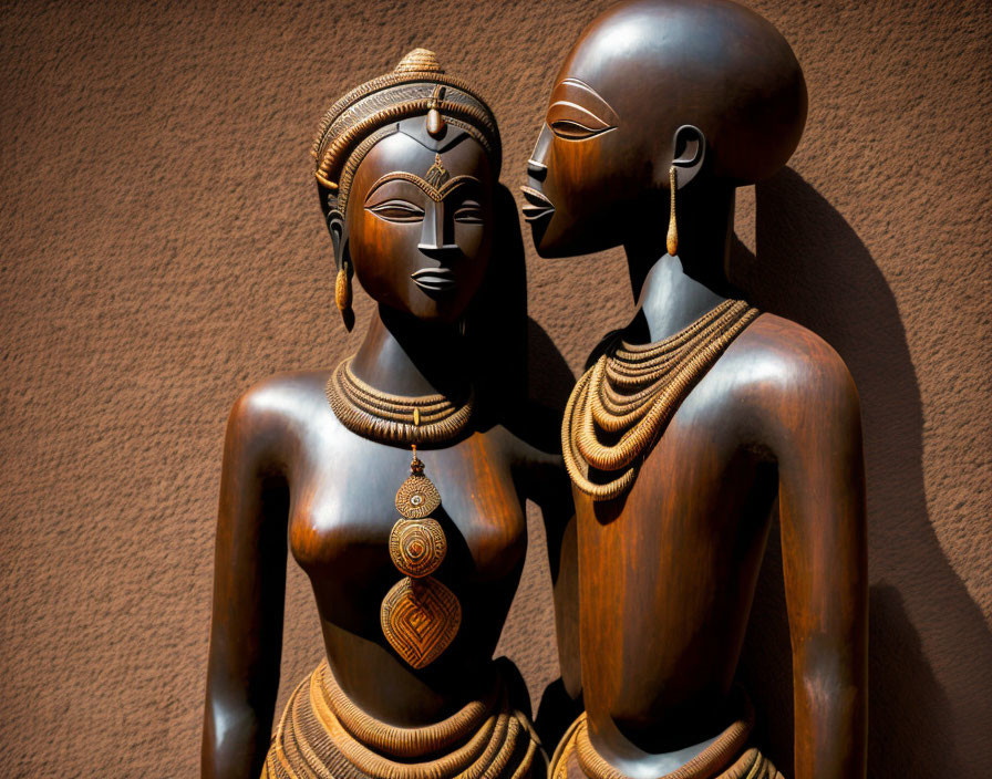 African wood sculpture of a couple in love