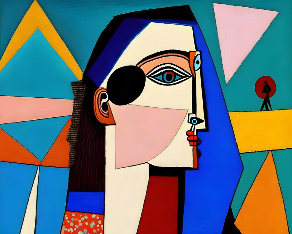 Colorful Abstract Female Face Against Geometric Background