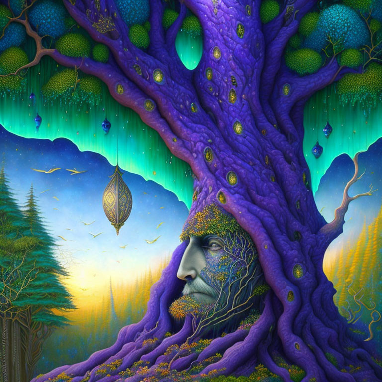 old man face in a tree Daniel Merriam, Yacek Yerka