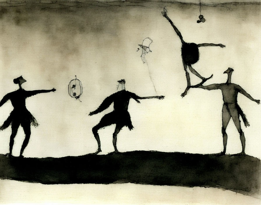 Abstract Monochrome Artwork: Exaggerated Silhouettes in Dynamic Dance