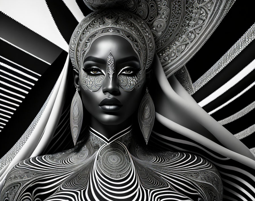 Black and white portrait, Cosmic goddess, Optical 