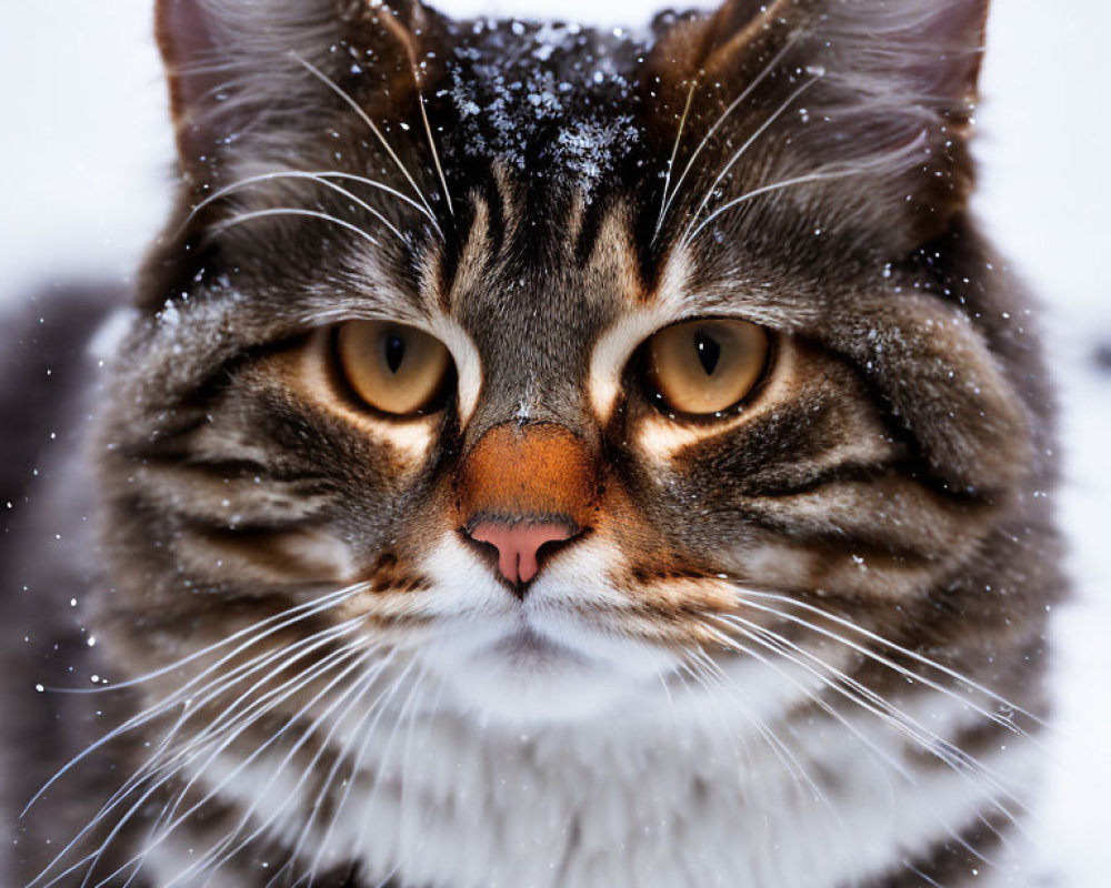 Tabby Cat with Orange Eyes and Snowflakes Pattern