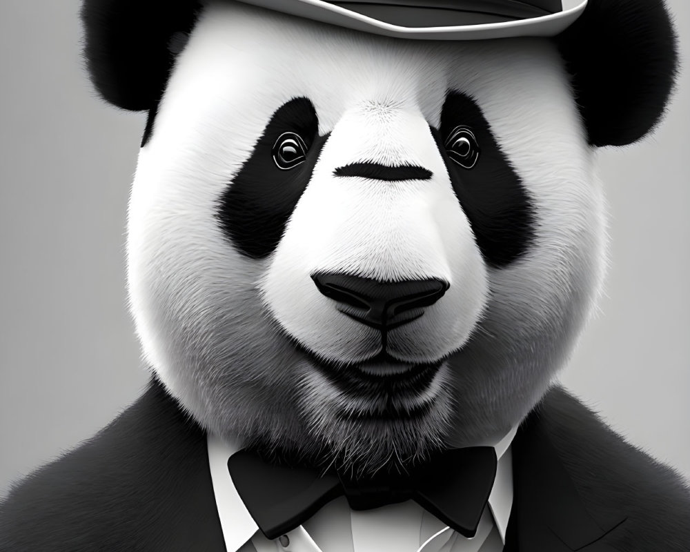 Sophisticated panda in suit and top hat illustration
