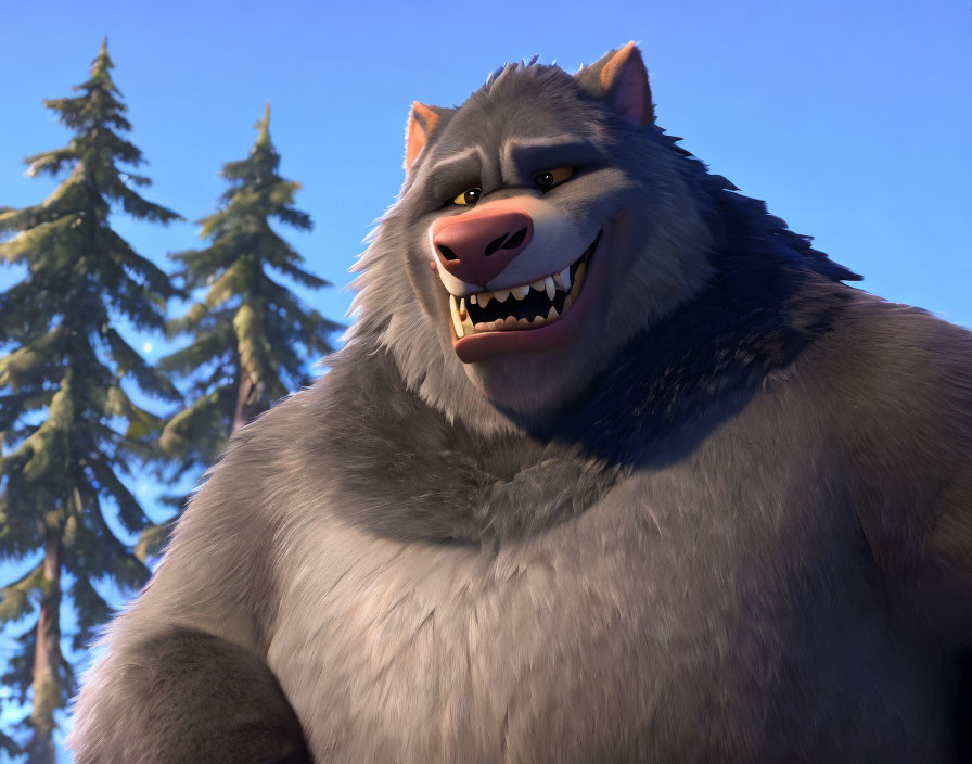 Large Smiling Grey Wolf in 3D Animation