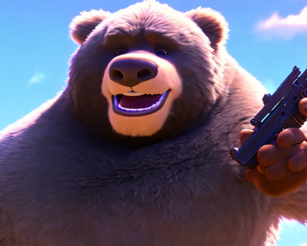 Brown Bear Holding Gun in 3D Animation